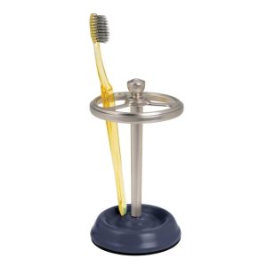 York Toothbrush Stand Matte Navy/Brushed Nickel: Ceramic & Steel Bathroom Organizer, Holds Multiple Brushes