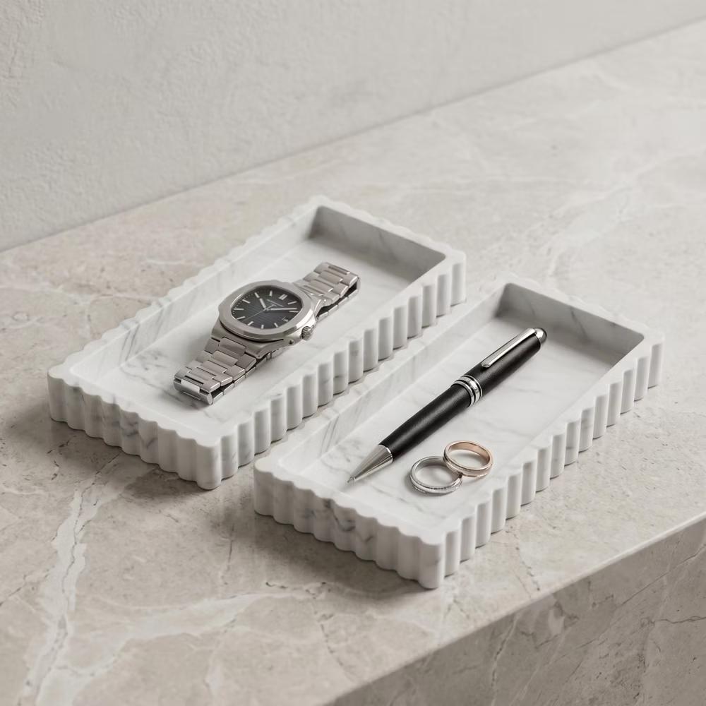 2Pc Round Silicone Vanity Tray Set Decorative Catchall Organizer for Bathroom Countertop Perfume White - Image 26