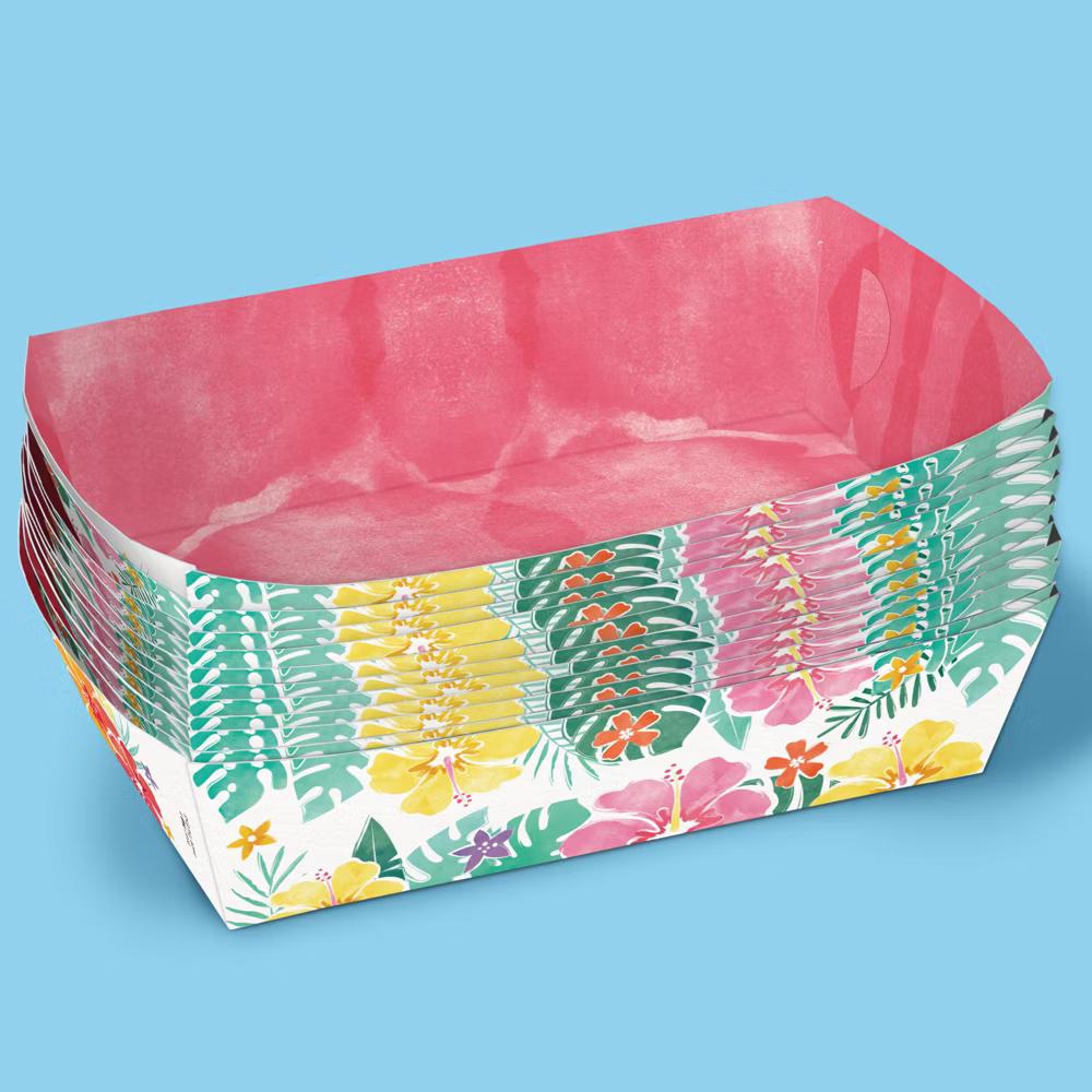 Hawaiian Luau Party Paper Food Trays, Disposable Food Boats for Tropical Birthday, Double-Sided Paper Meal Holders - 12 Ct - Image 2