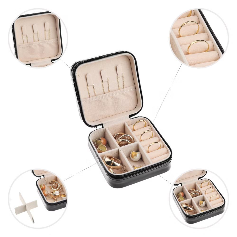 Travel Square Small Portable PU Leather Jewelry Organizer Case Storage - Image 6