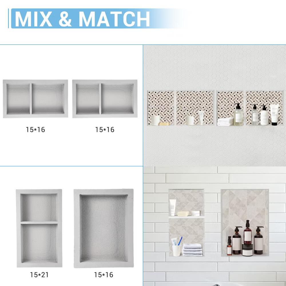 12"×25.5" Recessed Tile Ready Shower Niche with Double Storage Shelf, Square Corner Wall Insert Bathroom Shower Organizer - Image 3