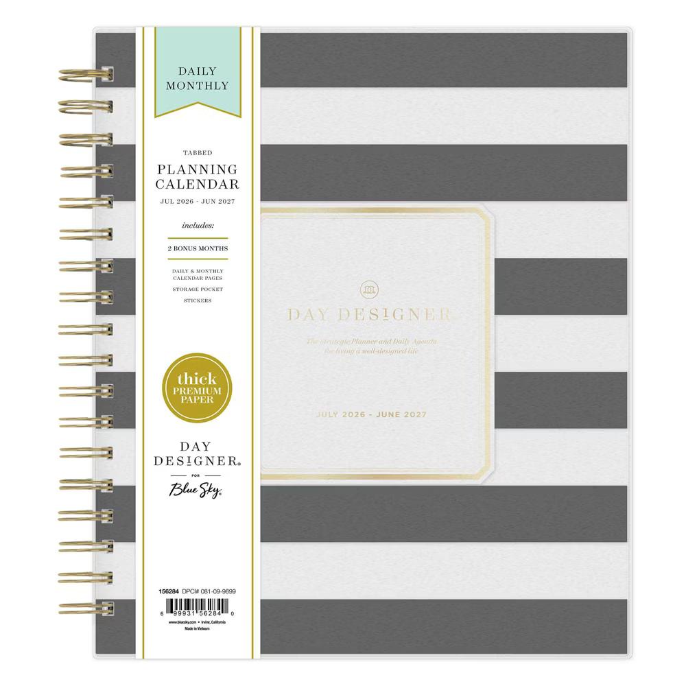 Day Designer 8"x10" AY 2026-2027 Planner Rugby Stripe Black Frosted 27 Daily/Monthly Safety Wirebound - Image 12