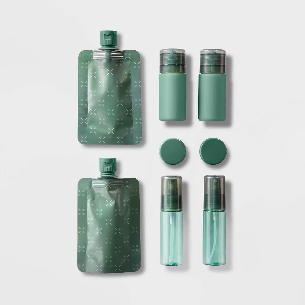 8pc Complete Travel Toiletry Set Dark Ivy - Silicone, PET Beauty Set