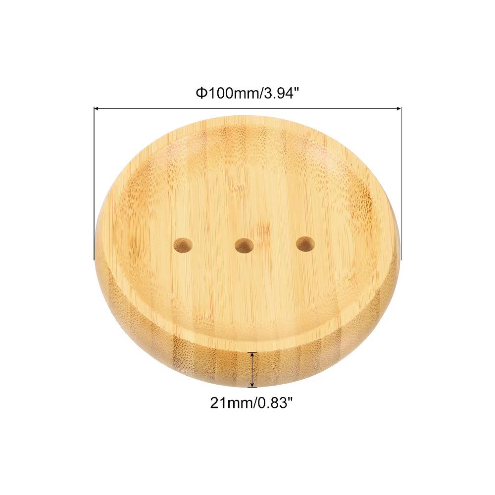 Natural Bamboo Self-Draining Round Smooth Bathroom Soap Dish - Image 3