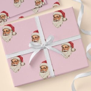 Personalization Mall Vintage Pink Santa Wrapping Paper