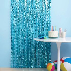 Wavy Tinsel Fringe Party Backdrop Decoration Teal Blue
