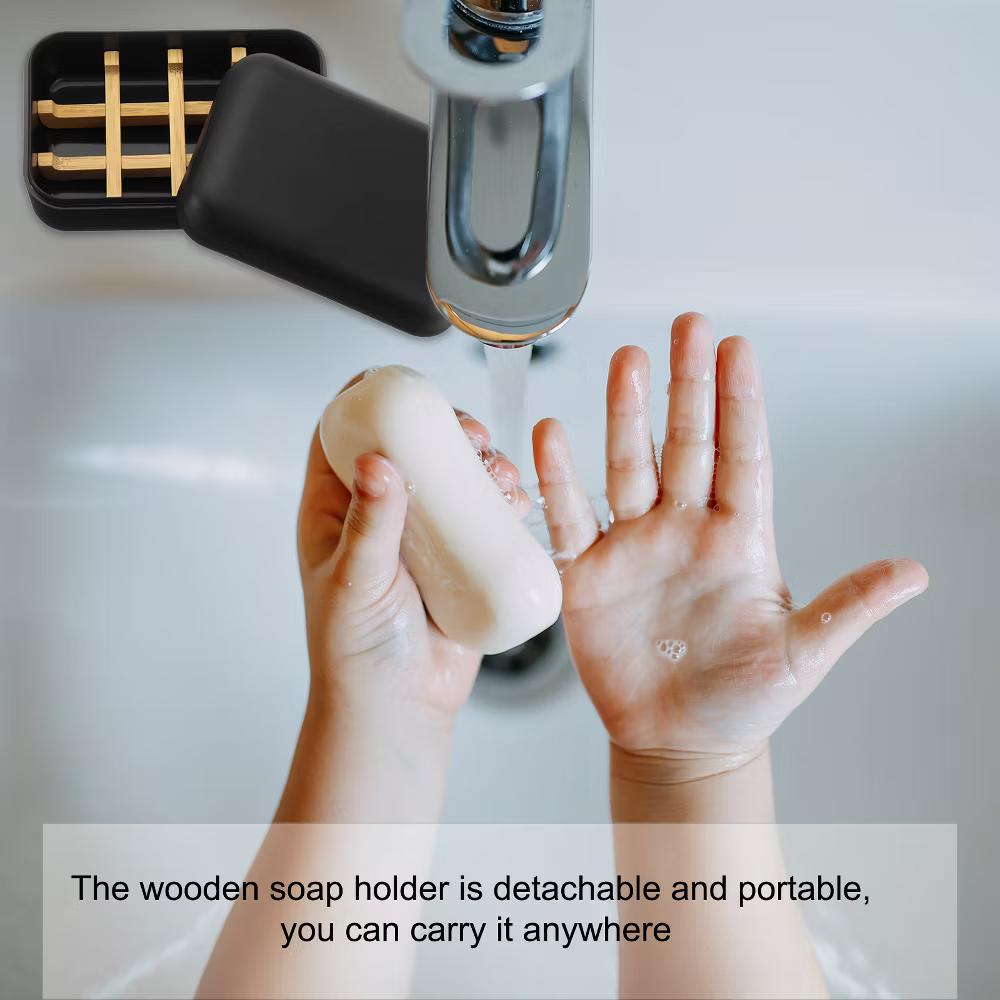 Bamboo Fiber Self-Draining Soap Holder with Lid - Image 10