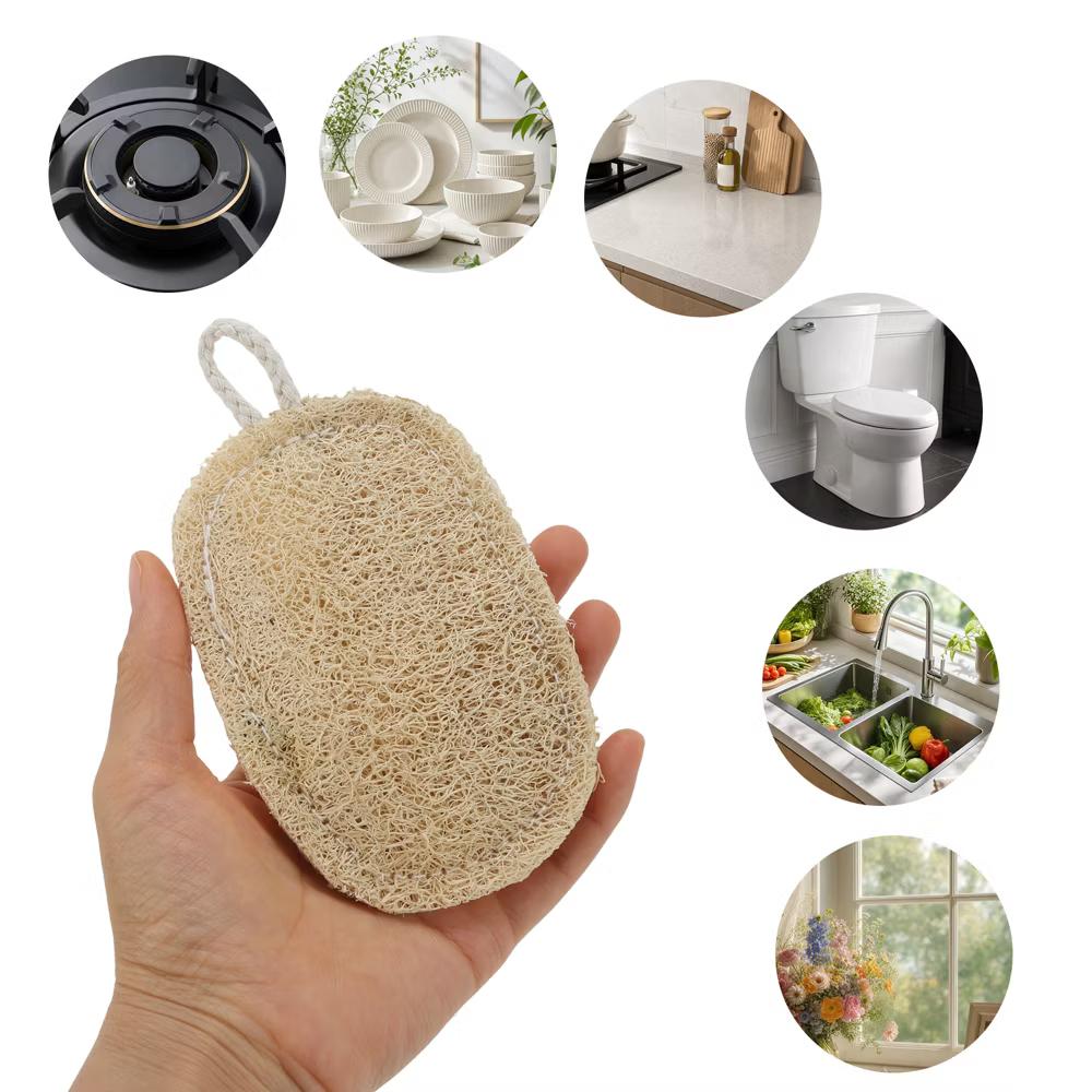 Double Layer Loofah Dish Sponge with Hanging Loop 3 Pcs - Image 6