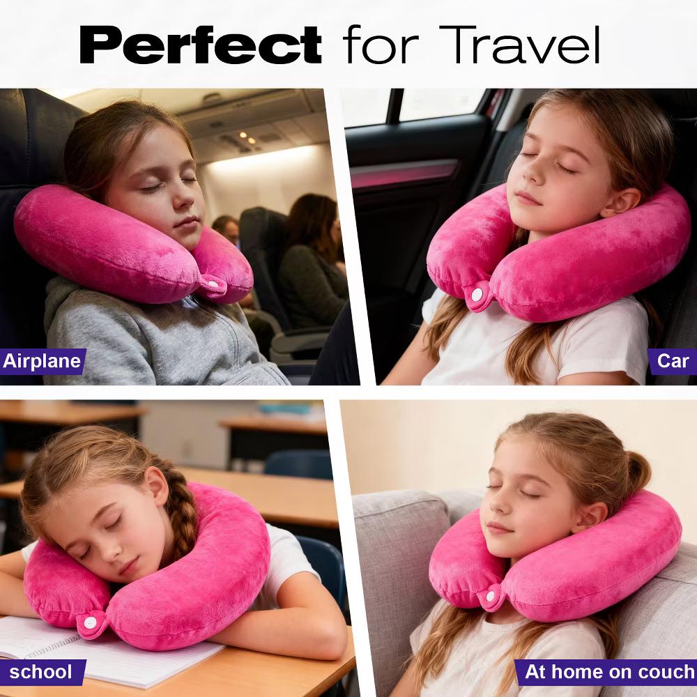 Neck Pillows for Travel Pillow Kids, Small Travel Neck Pillow Airplane, Foldable Memory Foam Neck Pillow for Car Travel Sleeping With Ear Plug - Image 4