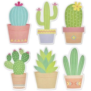 Cute Cactus Succulents Sticky Notes, Adhesive Memo Notepads for Home, Office, Work (Set of 6)