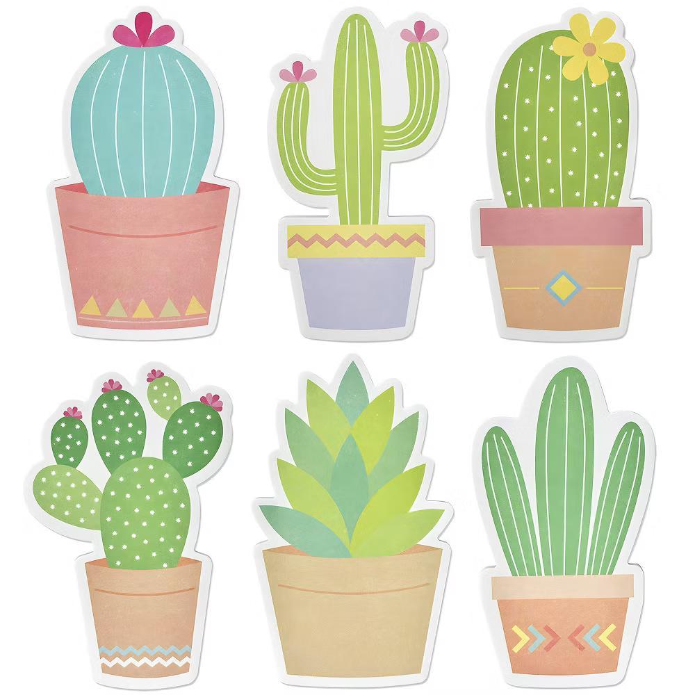 Cute Cactus Succulents Sticky Notes, Adhesive Memo Notepads for Home, Office, Work (Set of 6)