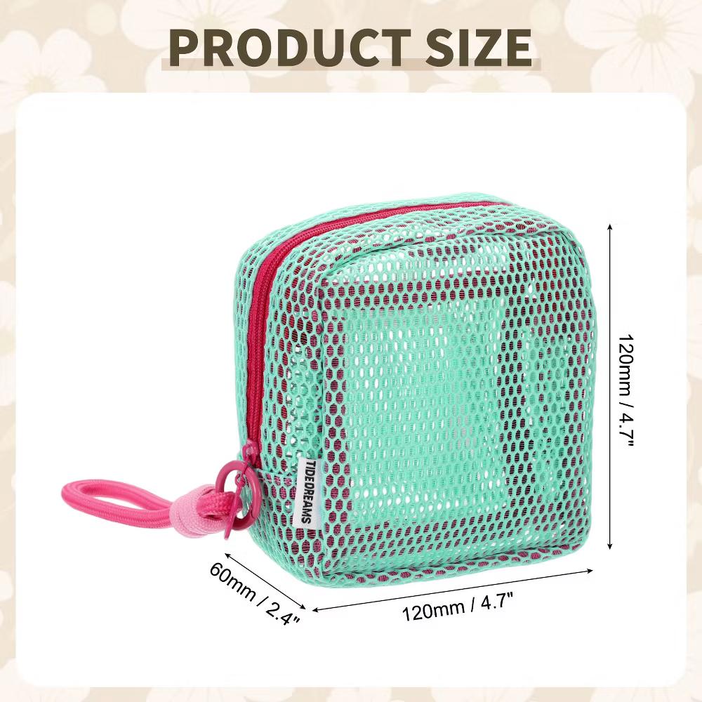 Mesh Travel Toiletry Organizing Zipper Mini Makeup Bag with Strap 4.7" - Image 5