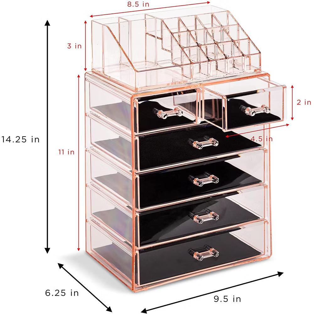 2 Piece Acrylic Makeup and Jewelry Storage Organizer Case (6 Drawers and Lipstick Tray) - Image 34