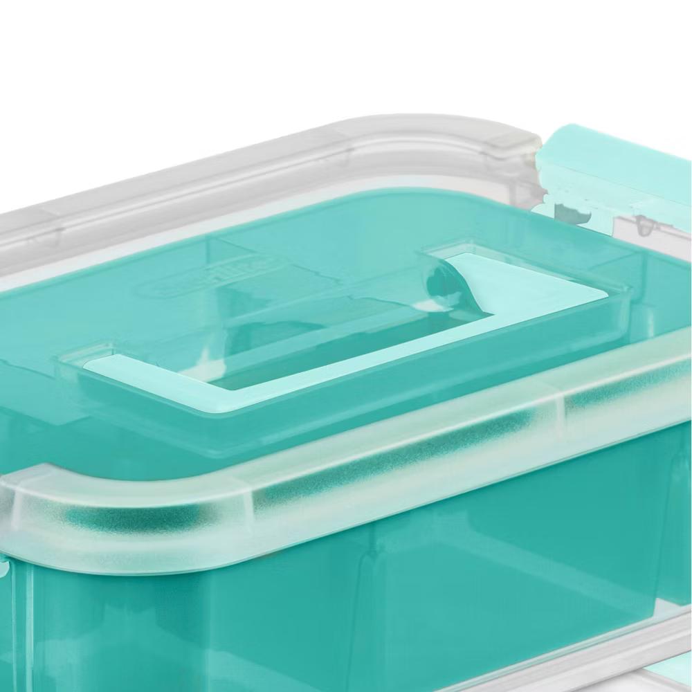 Sterilite Stack & Carry 2 Tray Handle Box Organizer: Plastic, Stackable, Portable, Universal Storage, Clear, 10.625" 7.25" - Image 3