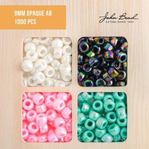 1000pcs 9mm Opaque AB/ Plastic Barrel Pony Beads for Jewelry Making Bracelets Necklaces DIY, Kandi Beads Bulk Crafting Beads