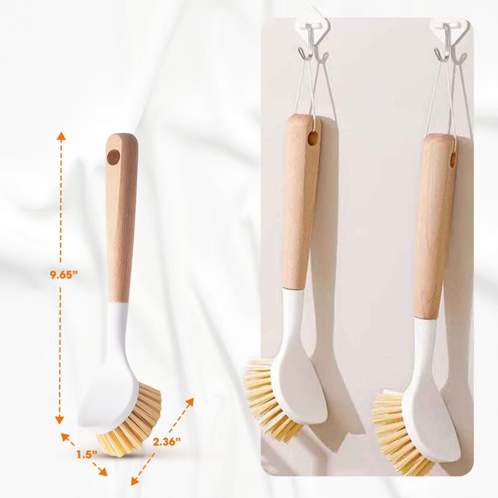 3-Piece Bamboo Dish Brush Set with Scraper and Tough Sisal Bristles - Image 6