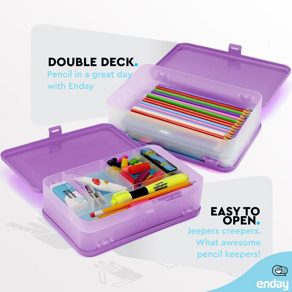 Large Capacity Double Deck Pencil Box - Plastic With 12 Compartments, Snap-Tight Lid, Hard Case Storage Organizer - Image 40