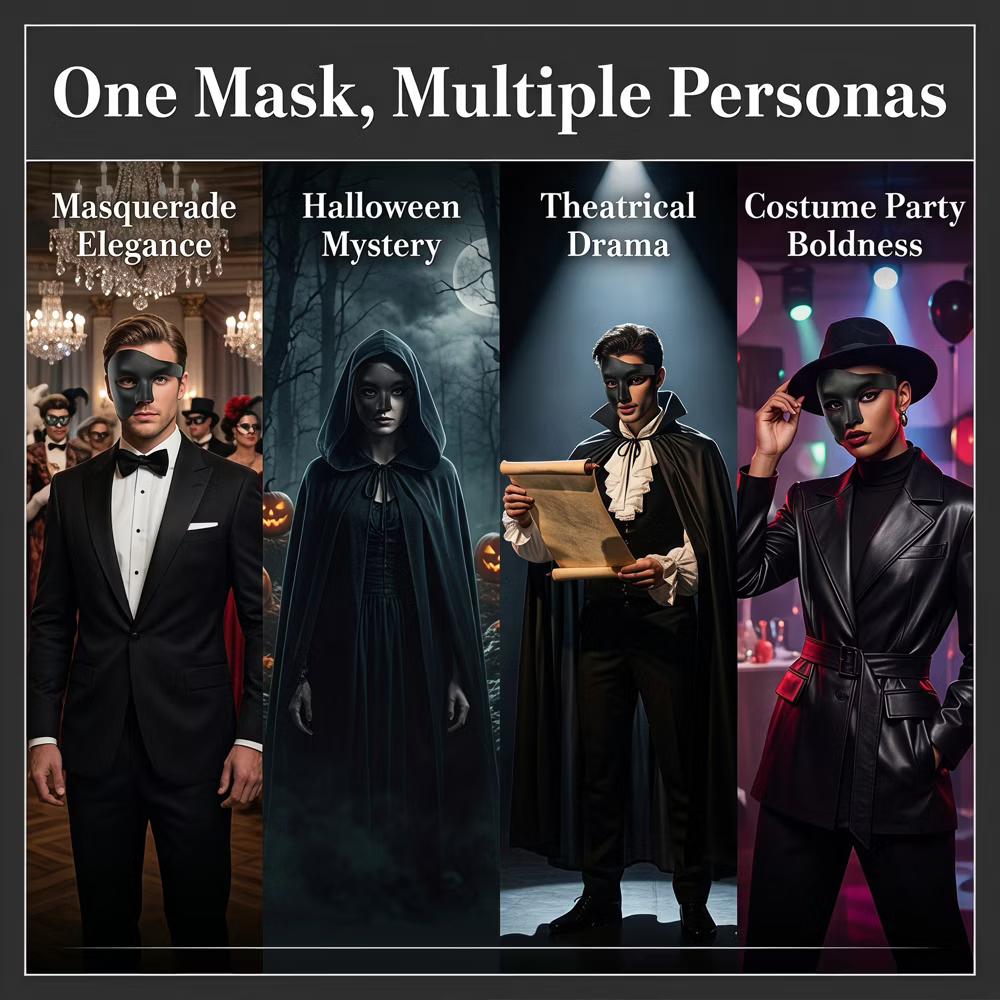 Plastic Half Face Mask for Halloween Costume Party and Mysterious Black Decor - Image 3