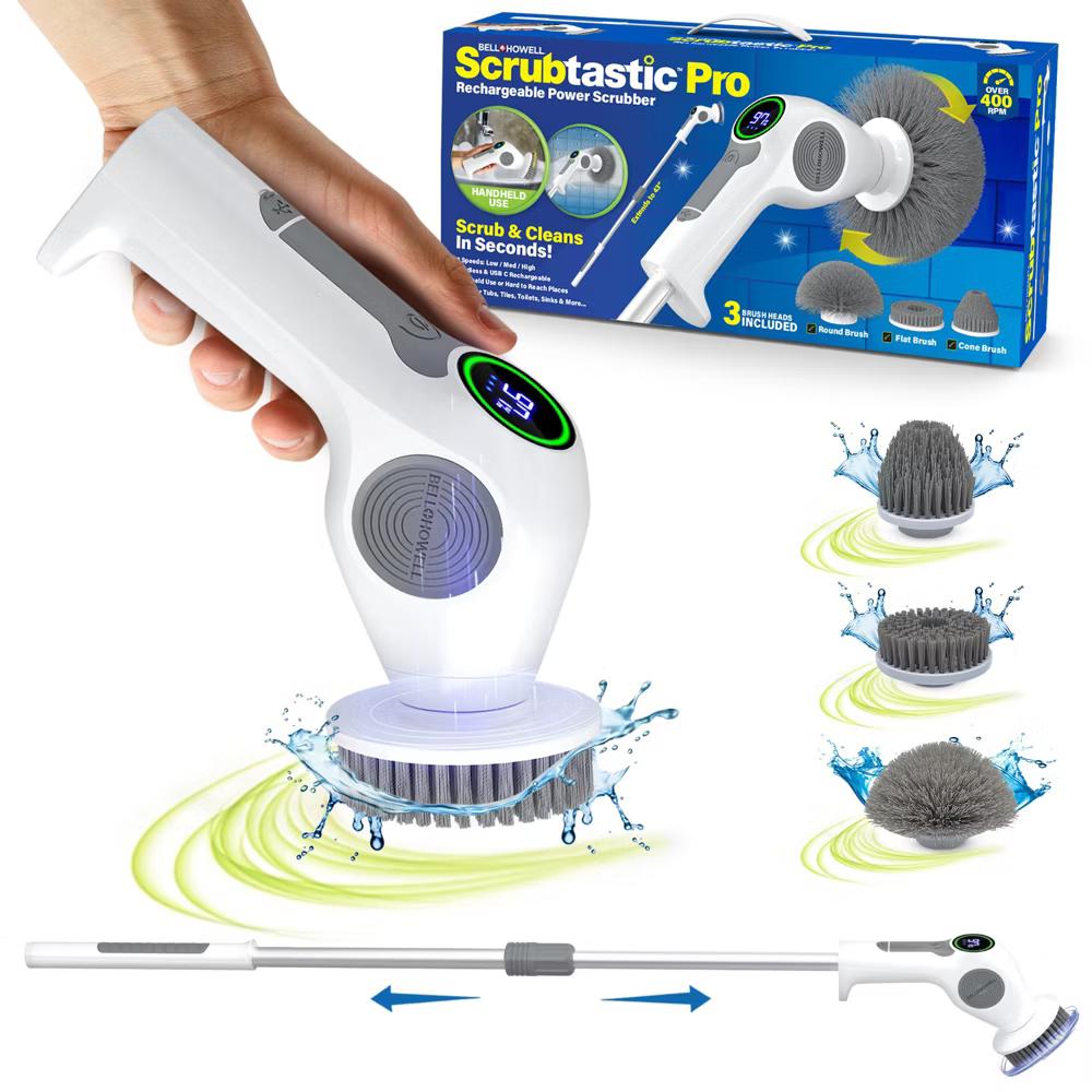 Scrubtastic Pro Spin Scrubber Electric Scrubber Rechargeable Power Scrubber Shower Tile Floor Grout Cleaner with LED Display - Image 2