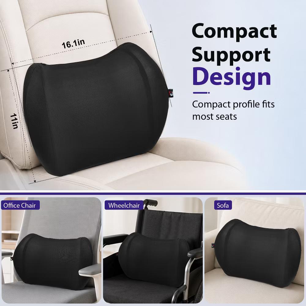 Lumbar Support Pillow for Office Chair, Gaming & Wheelchair, Memory Foam Lower Back Support Cushion, Ergonomic Lumbar Support for Car, Black - Image 5