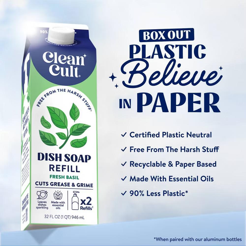 Clean Cult Fresh Basil Liquid Dish Soap Refills - TGT Exclusive - 32 fl oz: Carton, Removes Grease, Dissolves Food - Image 3
