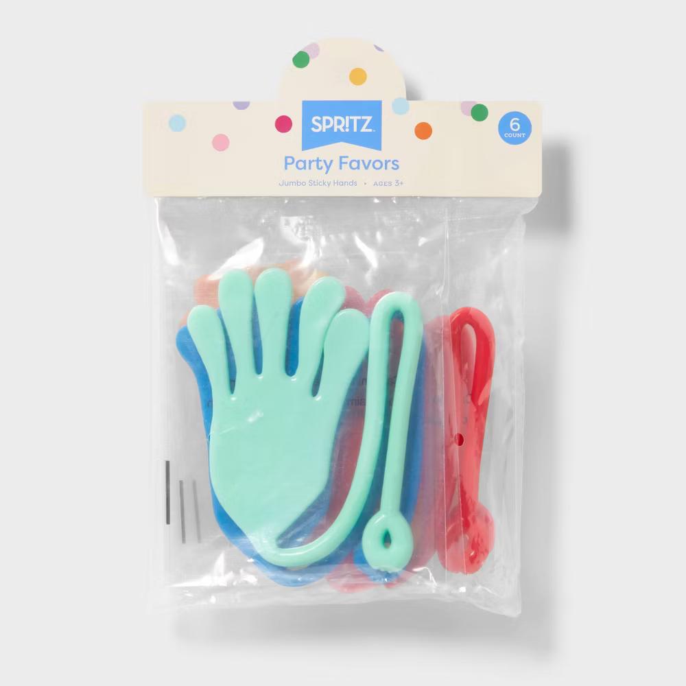 6ct Jumbo Sticky Hands - Multicolor Stretchy Hand Party Favor Toy for Kids, Birthday & All Occasions - Image 3