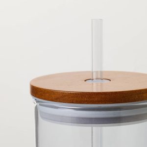 21oz Glass Tumbler with Wooden Lid - with Magnolia