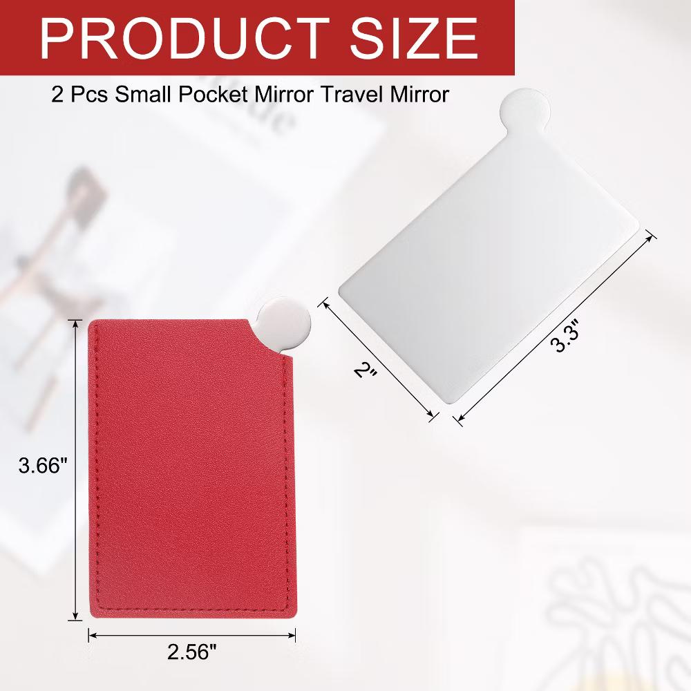 Small Rectangle Travel Women Portable Pocket Mirror with Leather Case 2 Pcs - Image 30