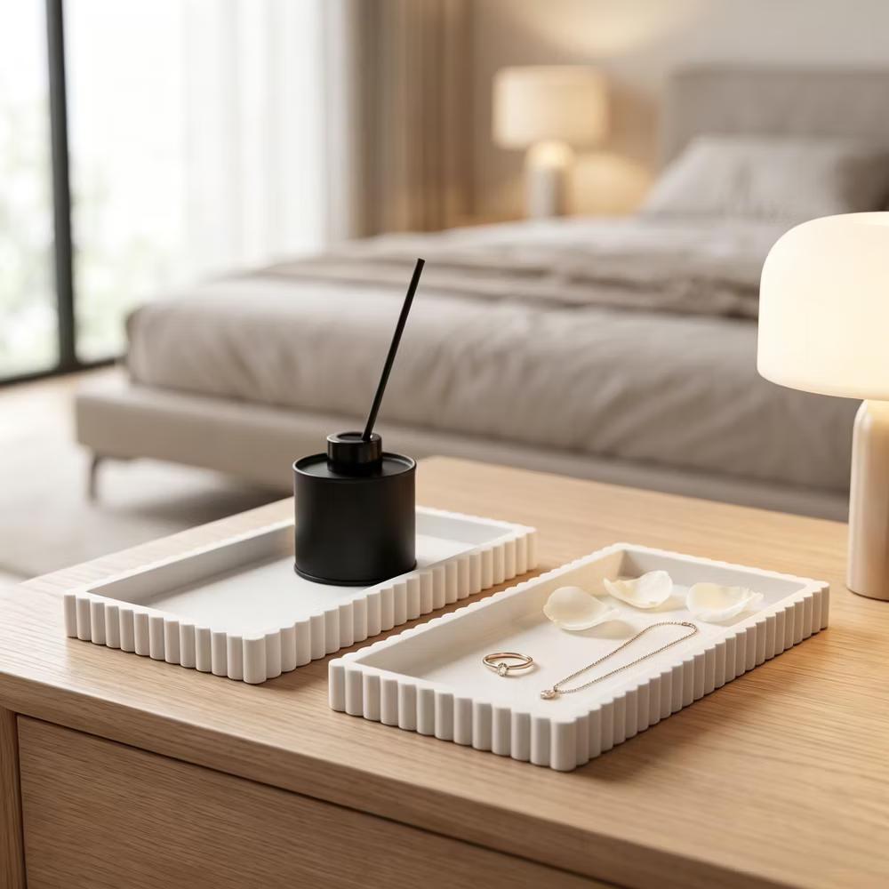 2Pc Round Silicone Vanity Tray Set Decorative Catchall Organizer for Bathroom Countertop Perfume White - Image 31