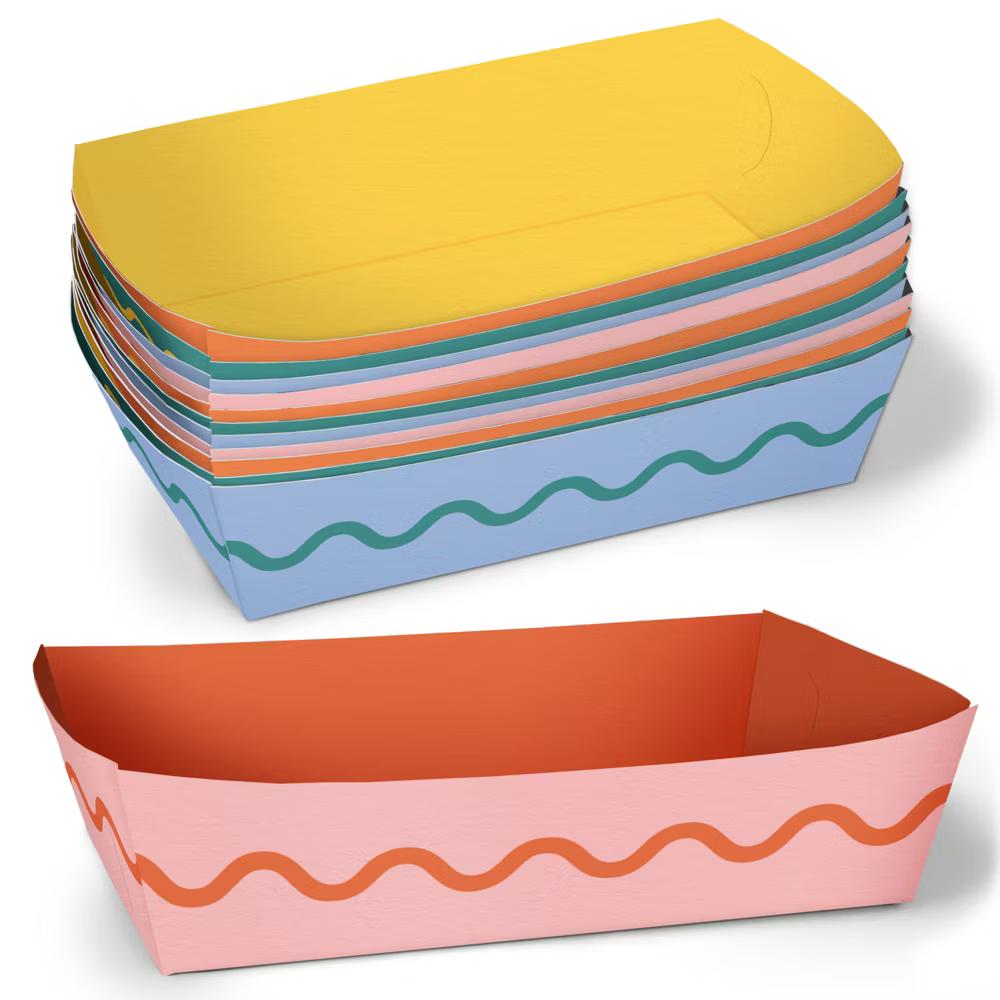 Assorted Wavy Colorful Paper Food Trays, Disposable Food Boats Retro Birthday Party, Double-Sided Meal Holders - Set of 12 - Image 4