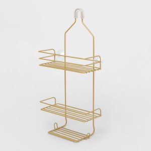 Metal Over The Shower Storage Brass - Bathroom Organizer, Gold Tone, 20" High, 10" Long
