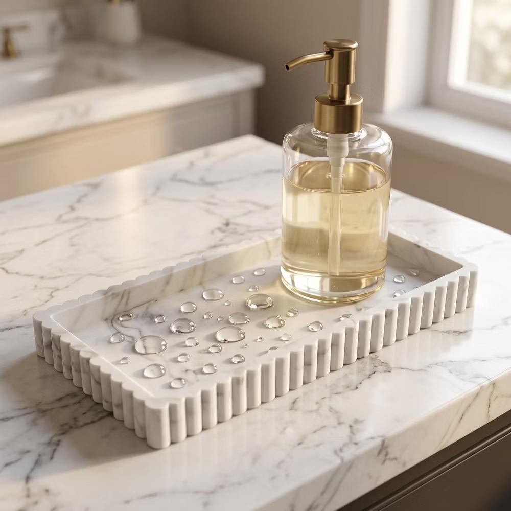 2Pc Round Silicone Vanity Tray Set Decorative Catchall Organizer for Bathroom Countertop Perfume White - Image 28