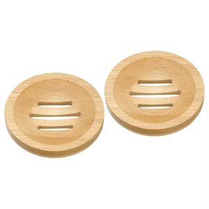 Natural Bamboo Wooden Round Self-Draining Soap Dish for Bathroom Bathtub