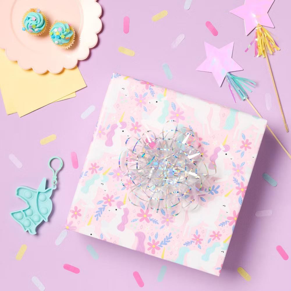 96"x30" Unicorns Birthday Gift Wrapping Paper Purple