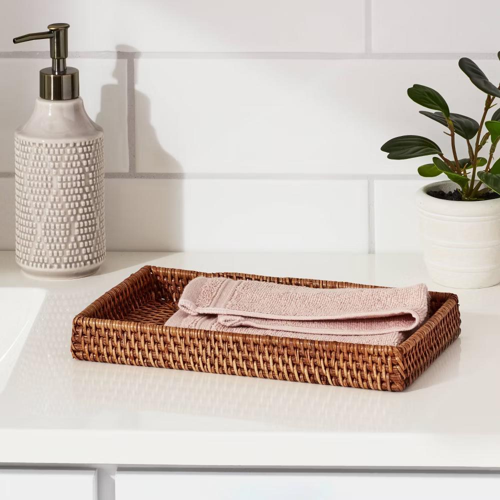 Rattan Tray Light Brown - Vanity Organizer, Spot Clean, Bathroom Accessory, 10.25" Width - Image 4
