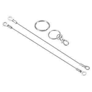 Lanyard Cable Rope with Key Ring Keychains Silver 4 Pcs