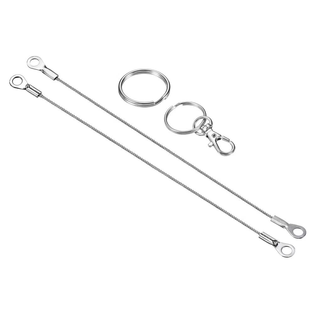 Lanyard Cable Rope with Key Ring Keychains Silver 4 Pcs