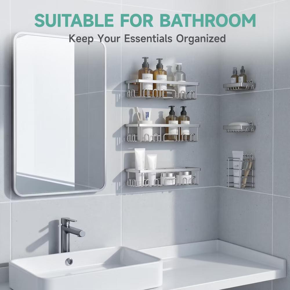 Veken Shower Caddy 6 Pack, No Drill Rustproof Waterproof Adhesive Shelf Organizer, Large Capacity Wall Mount Bathroom Rack for Kitchen Home - Image 3