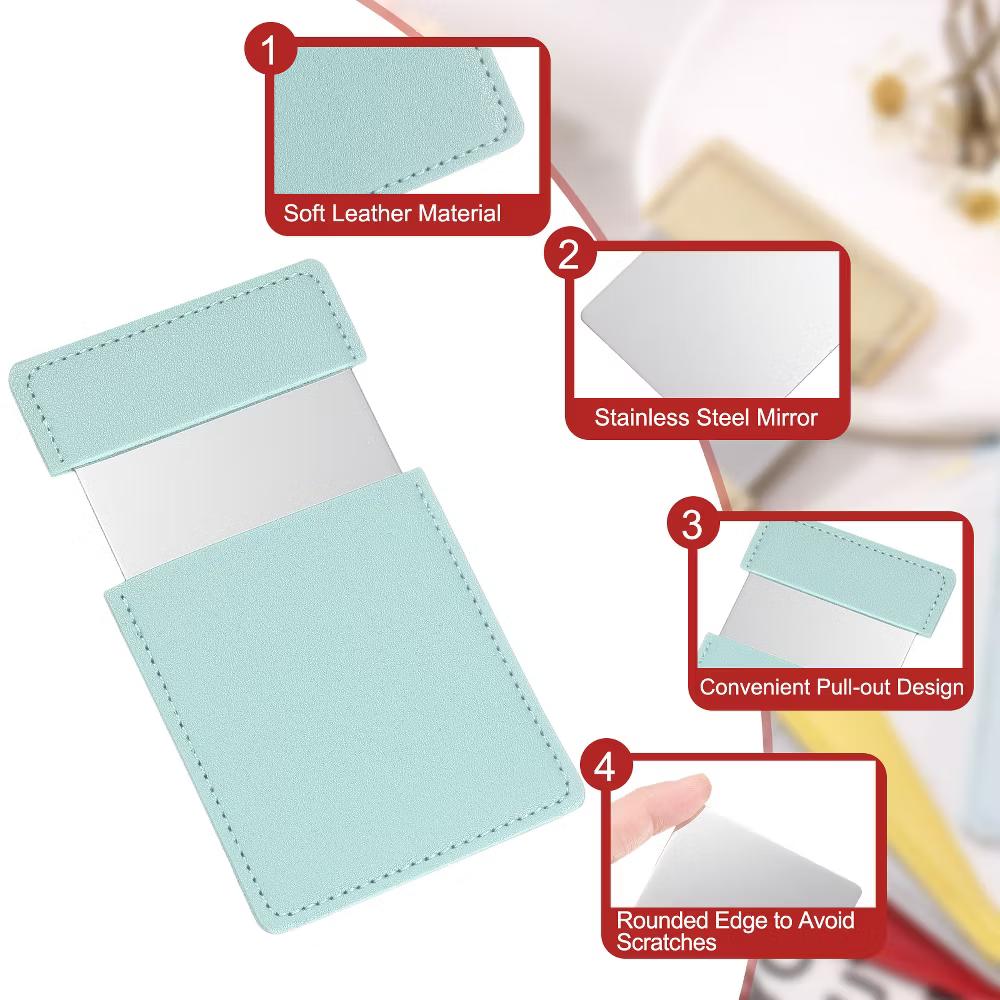 Stainless Steel Pocket Travel PU Leather Mini Mirror - Image 18
