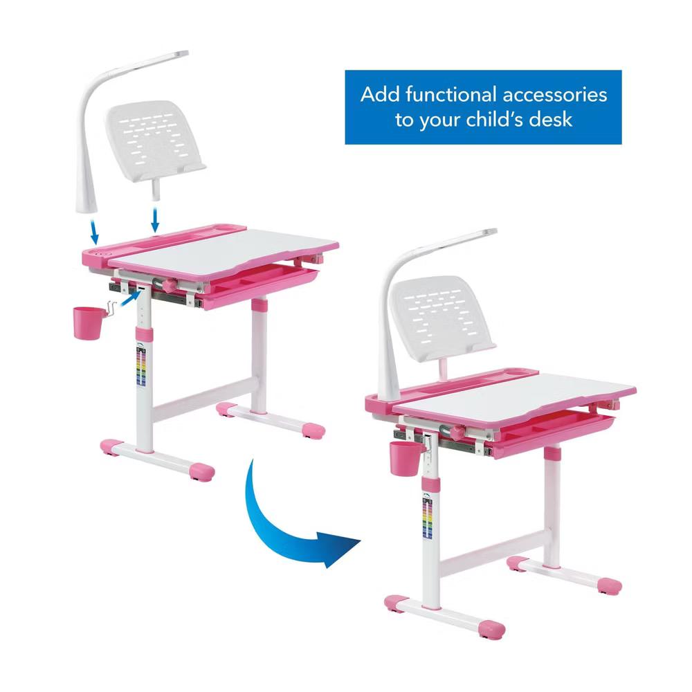 Mount-It! Accessory Kit for Height Adjustable Kids-Desk | Includes LED-Lamp, Book Holder Shelf and Pencil Holder-Cup, Pink - Image 4