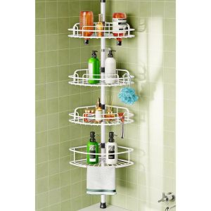 Corner Shower Caddy Tension Pole: Rustproof Bathroom Organizer Shelves for Bathtub Shampoo Accessories Storage Holder