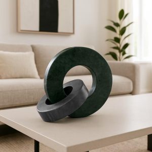 Modern Marble Double Ring Sculpture - Shelf Sculpture for Room Styling - Coffee Table Ornaments and Living Room Decor Statue