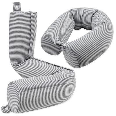 Memory Foam Travel Pillow, Travel Neck Pillow For Airplanes Car, Flexible U-Shaped Plane Pillow With Washable Cover, Gray Stripes - Image 2