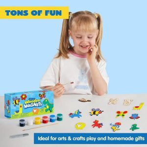 12 Pcs Wooden Magnet Painting Kits for Kids Birthday Gifts School Art & Crafts Halloween Christmas Easter Party Favors for Boys Girls Age 3