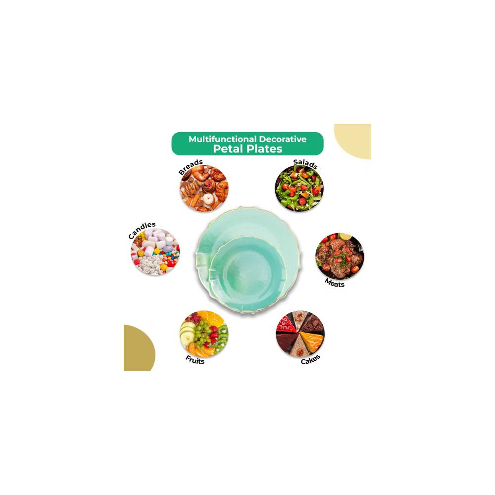Trendables 40 Pieces Plastic Disposable Wedding Plates Set - 20 7.5" & 20 10" Thin & DelicateTinted Petals Plates with Rim - Image 19