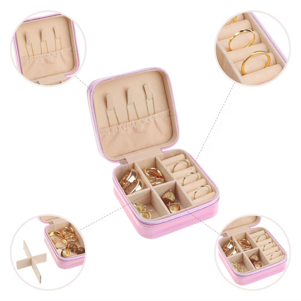 Travel Square Small Portable PU Leather Jewelry Organizer Case Storage - Image 12