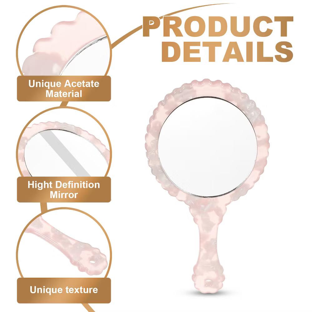 Oval Vintage Acetic Acid Handle Cosmetic Travel Hand Held Mirror - Image 24