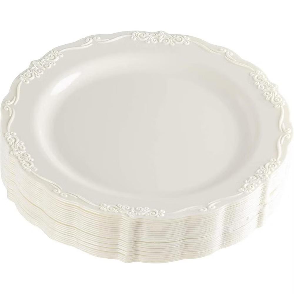 Juvale Cream Disposable Dinner Plates, 25-Pack, 10 In Vintage Plastic Plates for Weddings, Bridal Showers, Parties & Special Events - Image 8