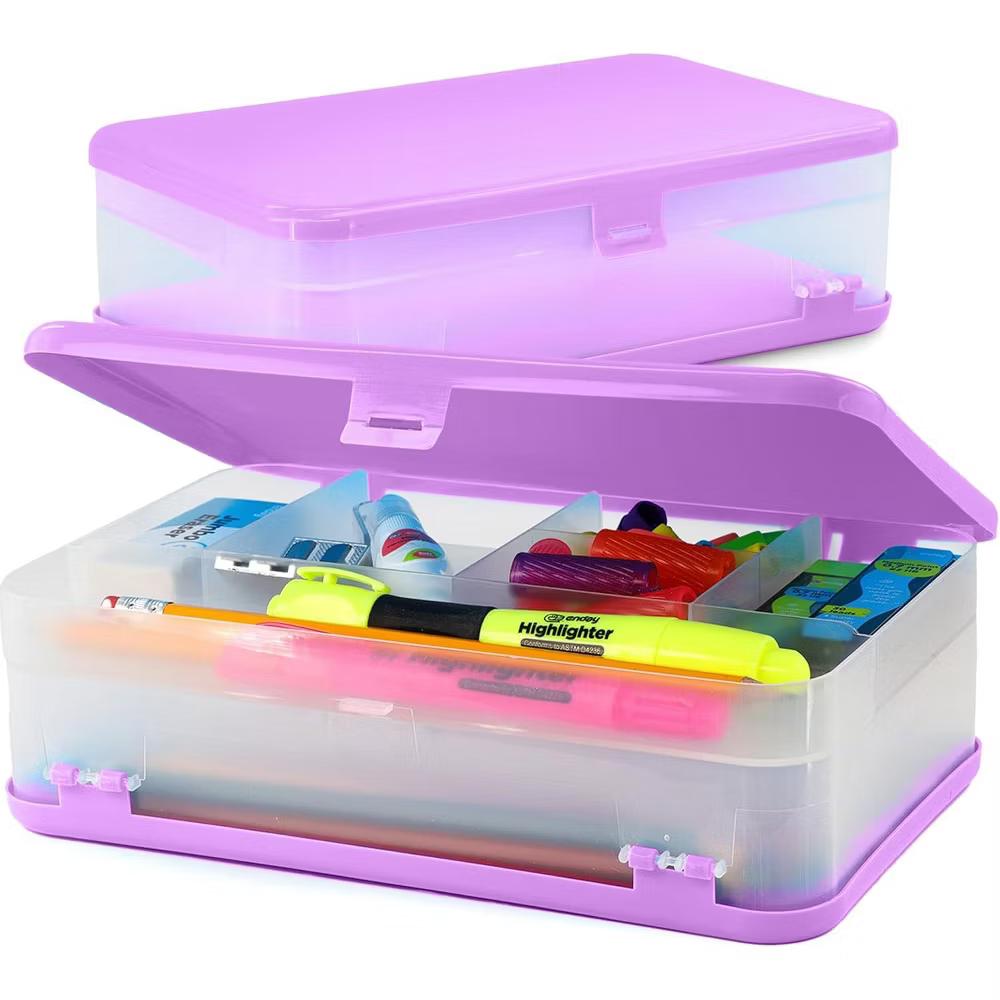 Large Capacity Double Deck Pencil Box - Plastic With 12 Compartments, Snap-Tight Lid, Hard Case Storage Organizer - Image 33