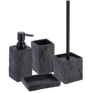 French Home Goods Modern Square Resin Stone Effect Bathroom Tumbler – Versatile Toothbrush Holder, Makeup Brush Cup and Countertop Organizer